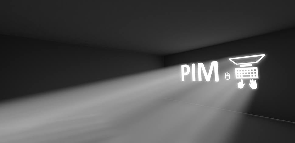 PIM white letters giving light on the dark background