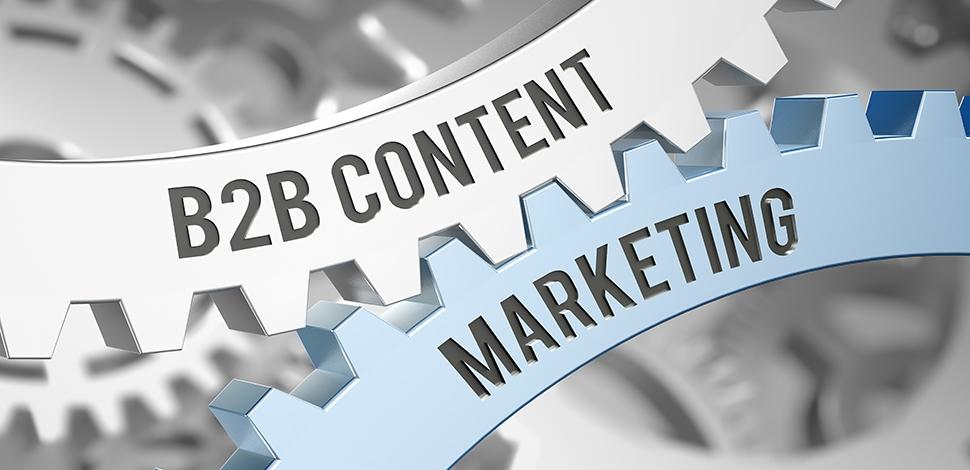 Metallic cogs with b2b content and marketing titles