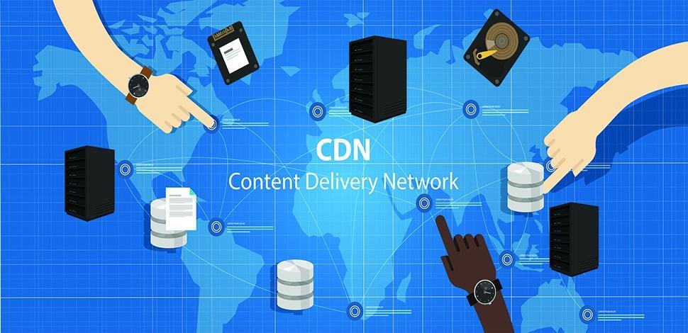 letters CDN Content Delivery Network on background made of world map