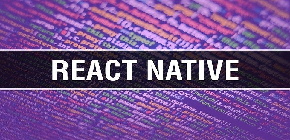title react native in black rectangle with code in the background