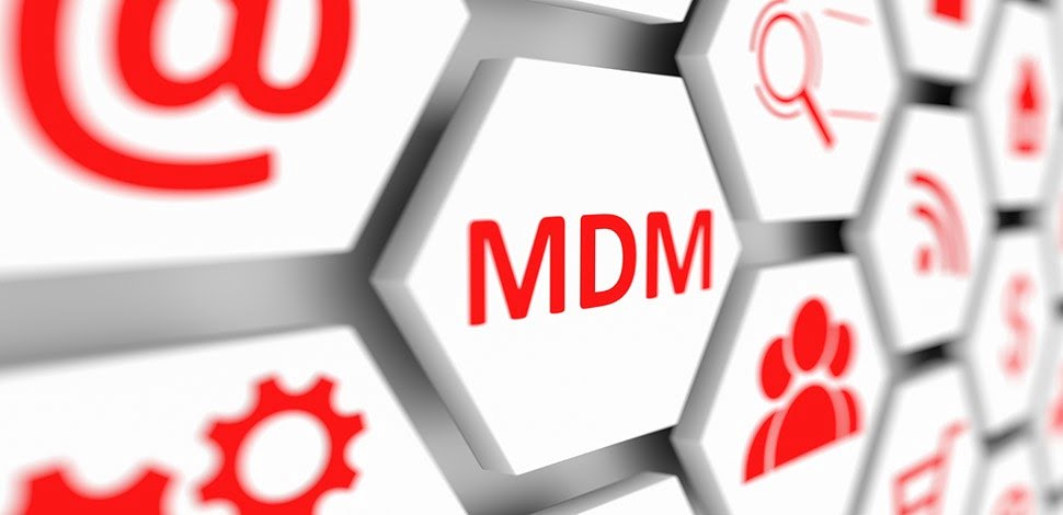 red-lettered MDM white hexagon surrounded by hexagons with different symbols in red