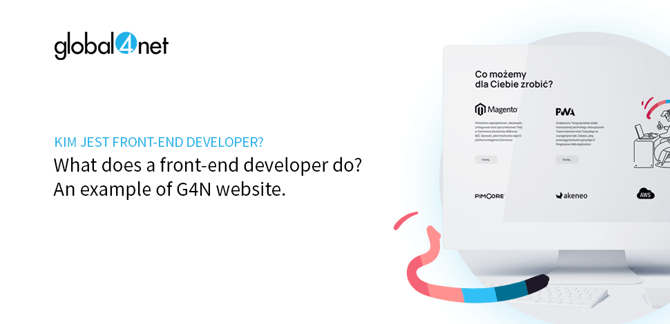 text saying "what does a front-end developer do? An example of G4N website" next to a template of the website